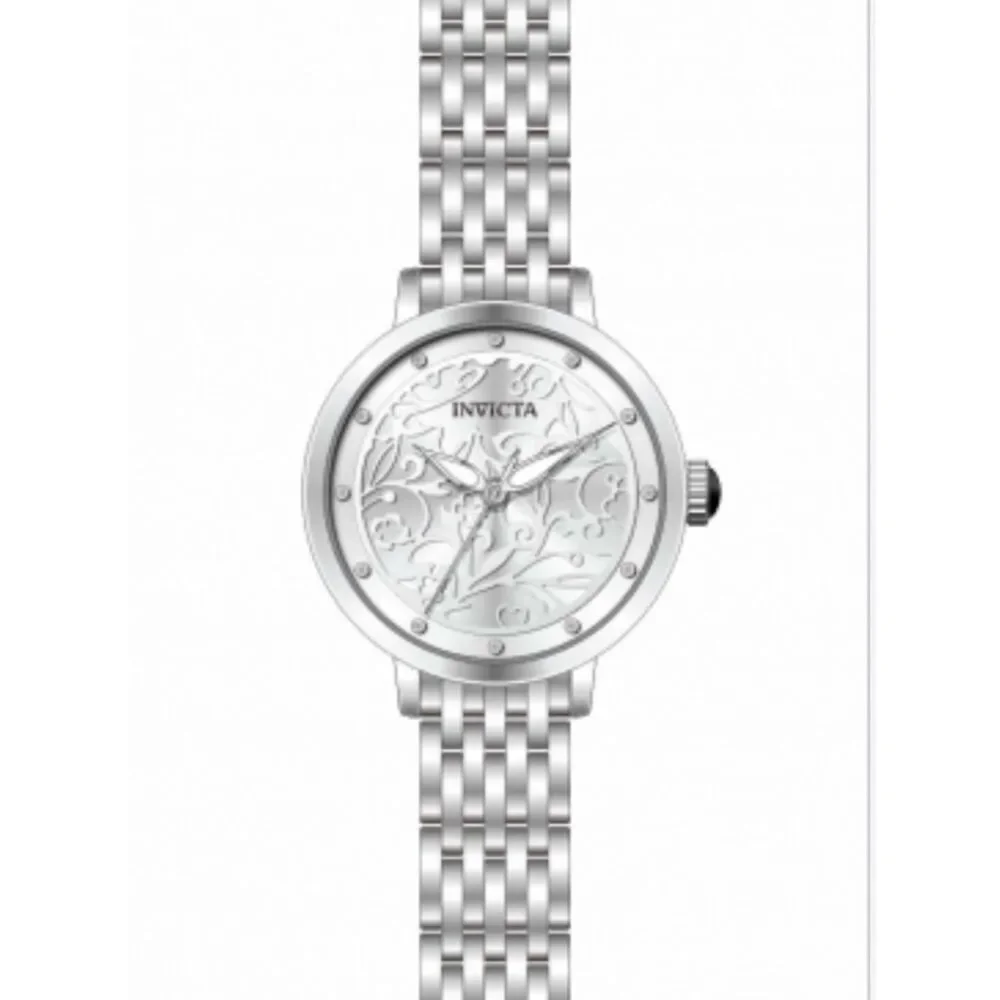 Invicta Women's Silver Floral-Engraved Stainless Steel Watch